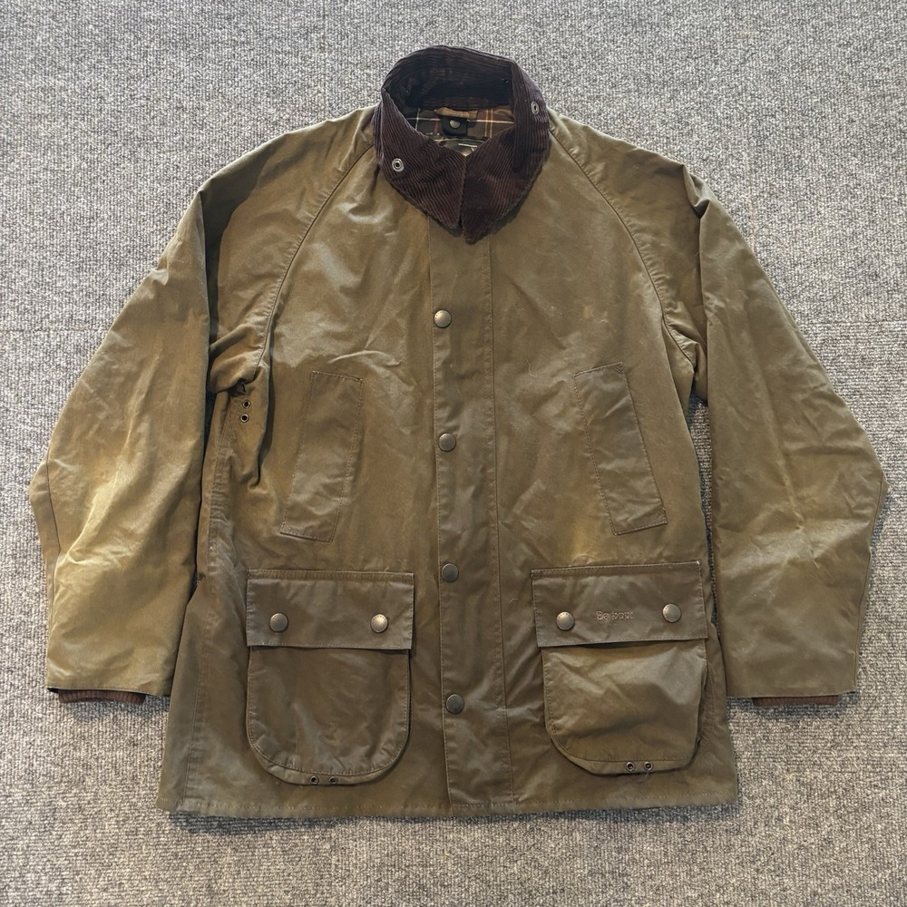 Mens Barbour Waxed Jacket Green Bedale Solid NO SIZE TAG Medium Outdoor Pockets